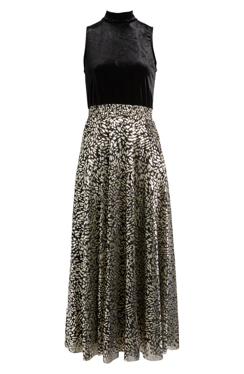 Halogen<sup>®</sup> Mixed Media Metallic Print Gown, Alternate, color, Gold/Black