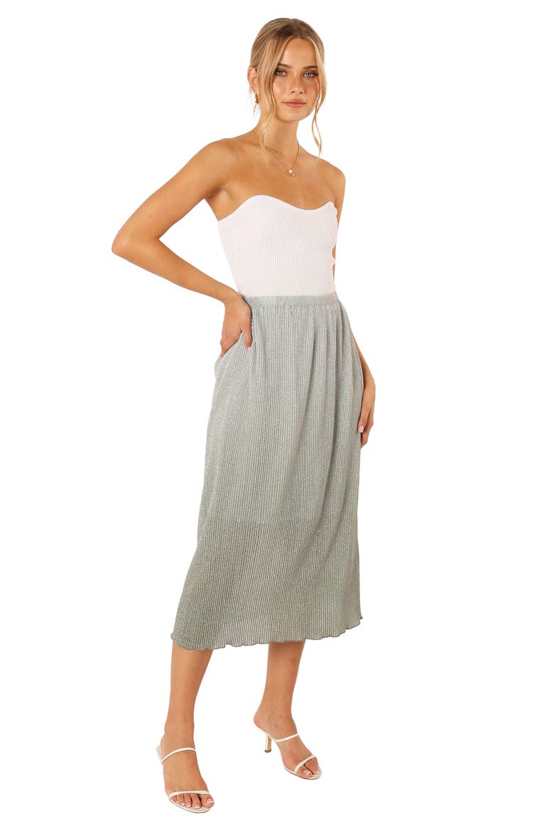 Margurita Metallic Midi Skirt, Alternate, color, AQUA