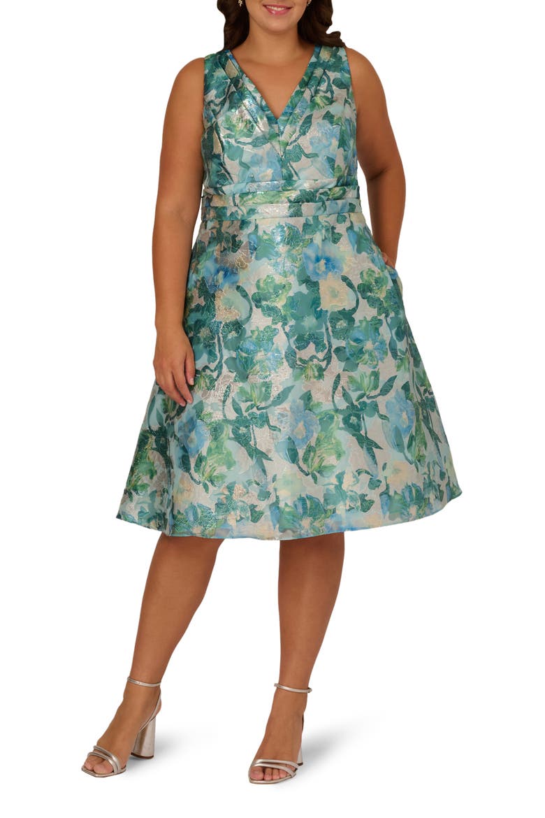 Floral Jacquard Midi Cocktail Dress, Main, color, BLUE MULTI