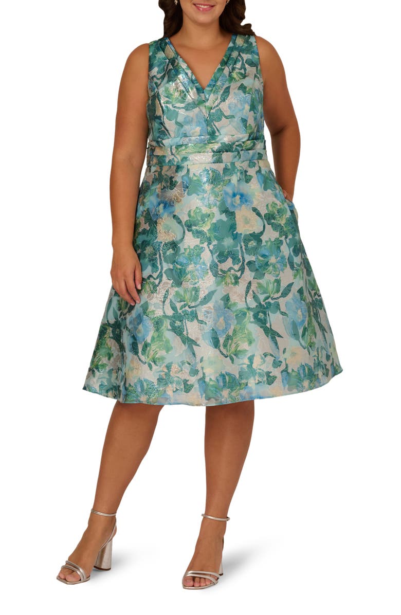 Adrianna Papell Floral Jacquard Midi Cocktail Dress, Main, color,
