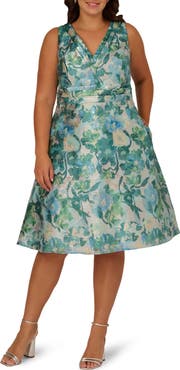 Adrianna Papell Floral Jacquard Midi Cocktail Dress