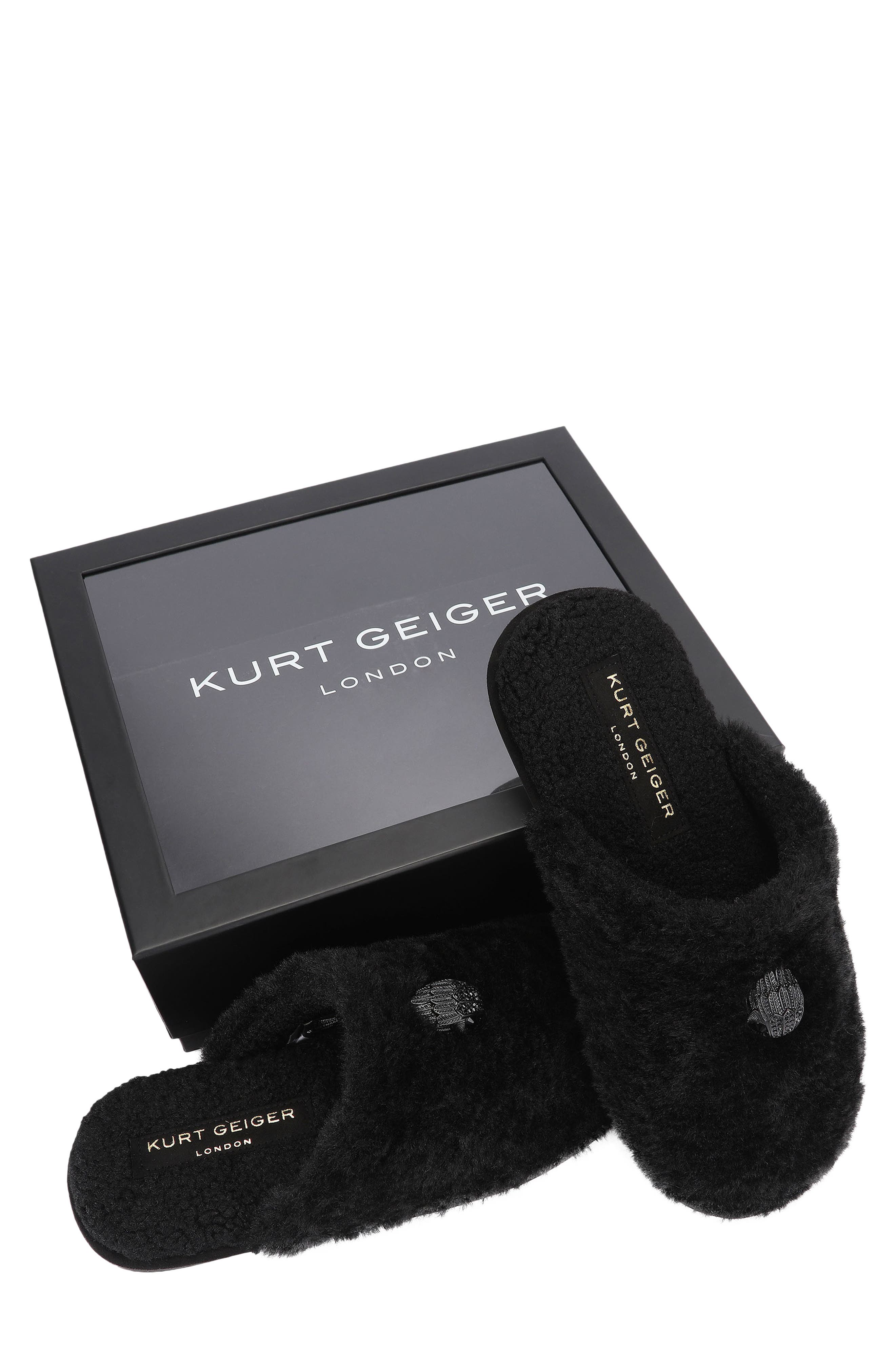 Kensington Faux Fur Slipper, Alternate, color, BLACK