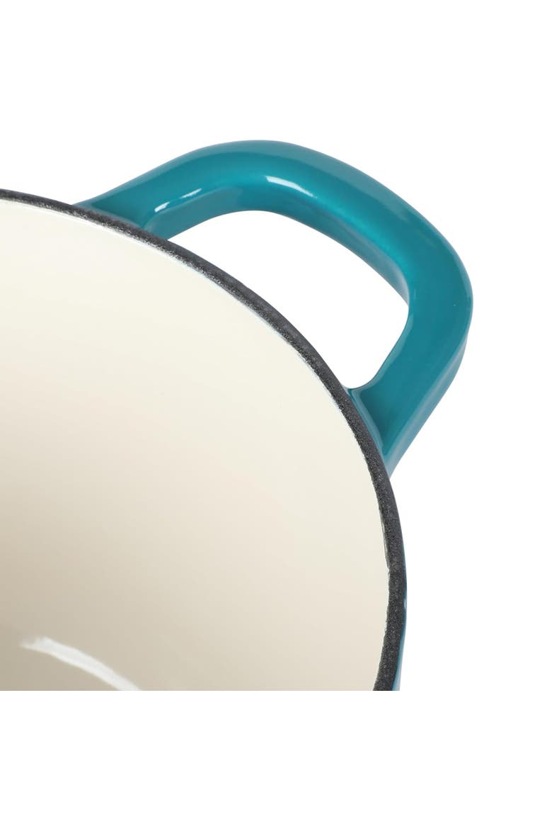 Artisan 3 Quart Enameled Cast Iron Saucepan with Lid, Alternate, color, Teal and Silver