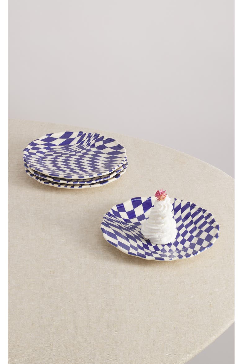 Mafalda 9'' Dessert Plate Set of 4, Alternate, color, Blue/Checkered