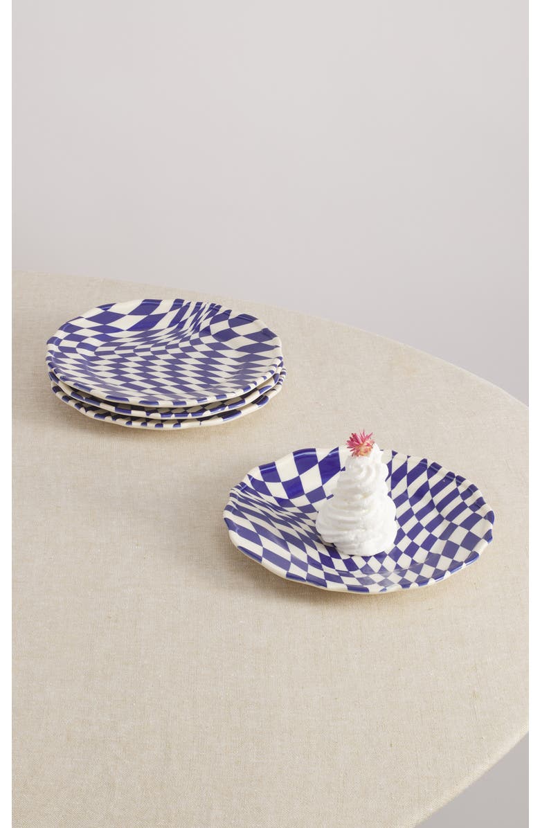 Maison Madison Home Mafalda 9'' Dessert Plate Set of 4, Alternate, color, Blue/Checkered