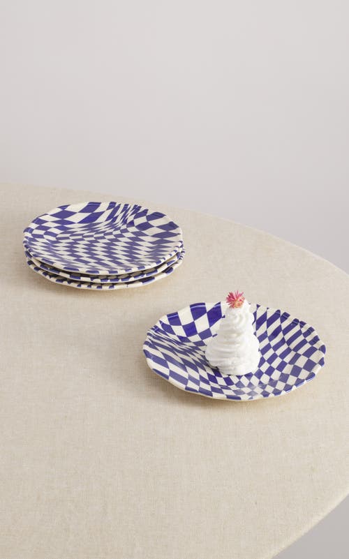 Maison Madison Home Mafalda 9'' Dessert Plate Set Of 4 In Blue/checkered