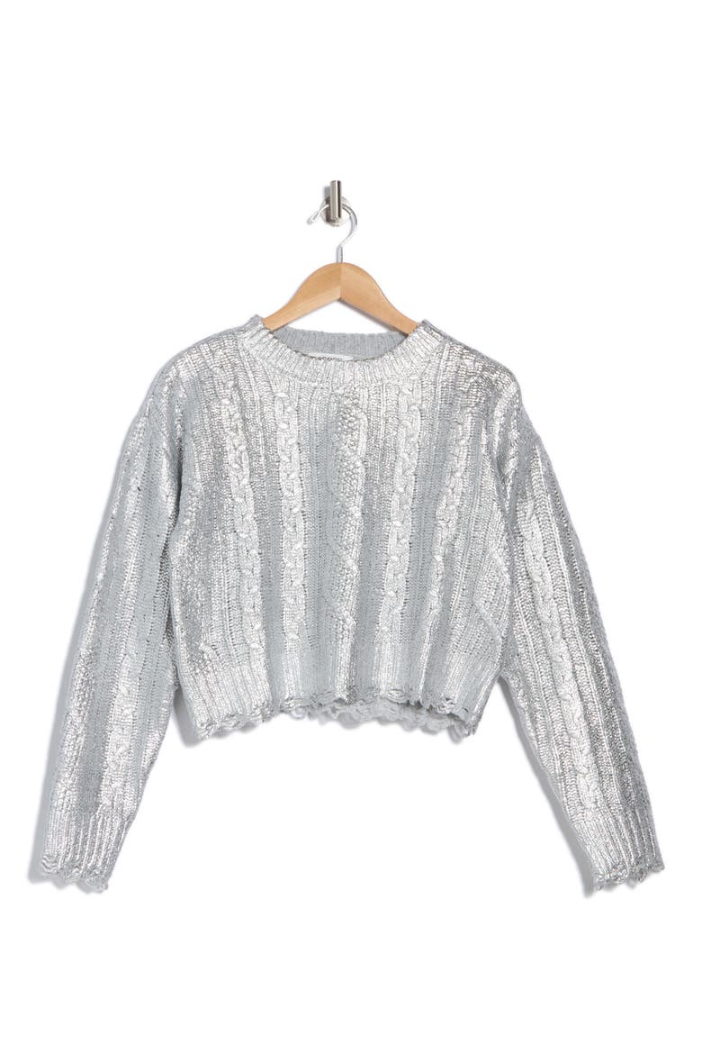Metallic Cable Stitch Sweater, Alternate, color, SILVER