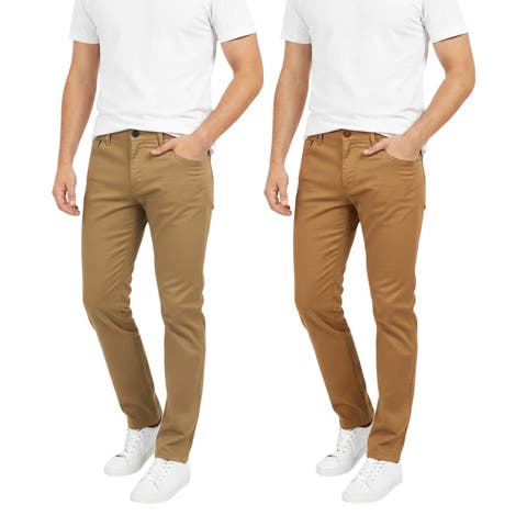 Mens 2 Pack Chinos Slim Fit Stretch Pants