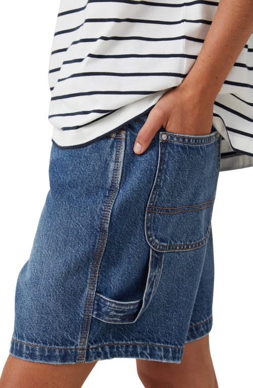 Shop Cotton On Relaxed Denim Carpenter Shorts In Lunar Blue/brown