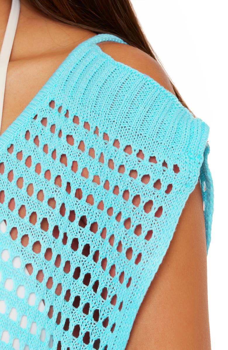 Becca Playa Open Stitch Cover-Up Minidress, Alternate, color, Oasis