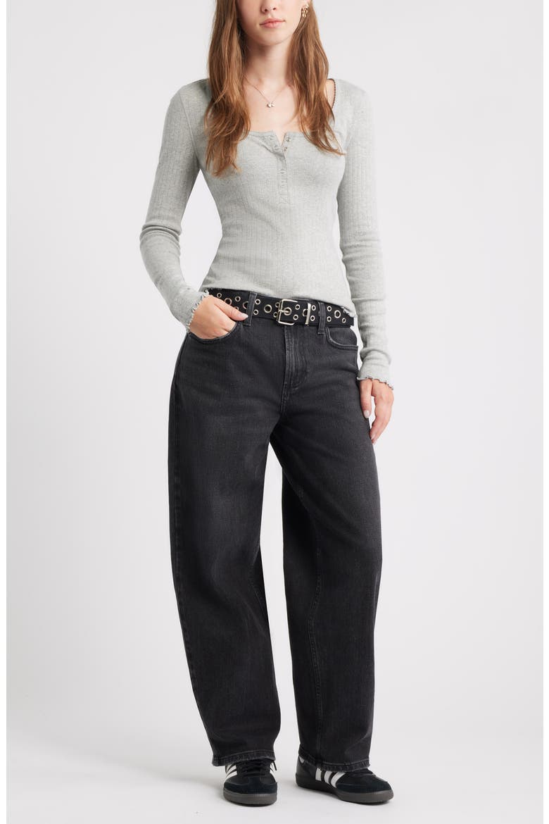 Cotton Blend Pointelle Henley Top, Alternate, color, GREY SOFT HEATHER