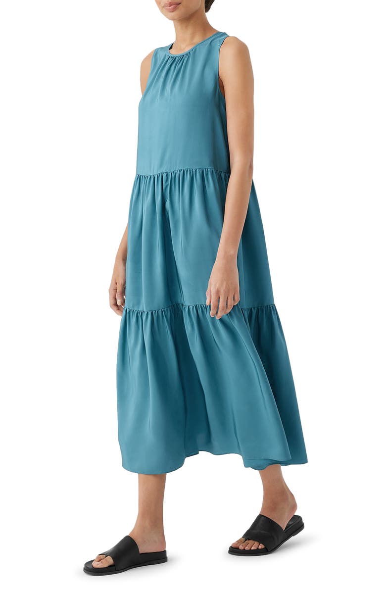 Eileen Fisher Tiered Silk Midi Dress, Alternate, color, River