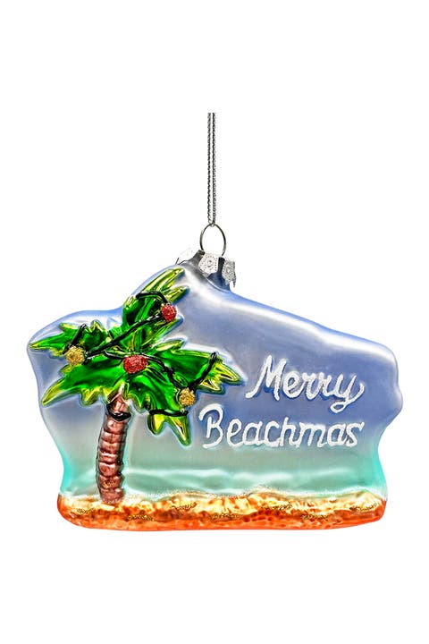 Merry Beachmas Palm Tree Glass Ornament