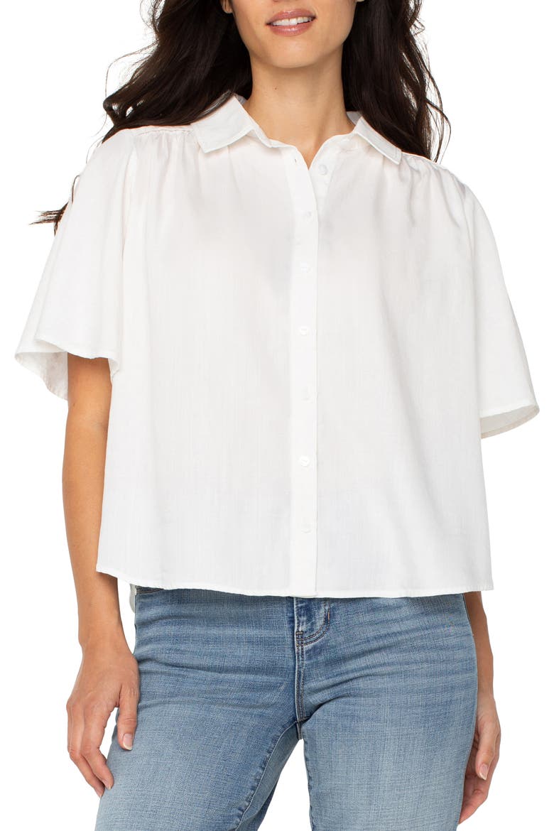 Flutter Sleeve Button-Up Shirt, Main, color, WHITE