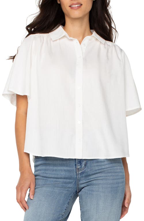 Liverpool Los Angeles Petite Elbow-sleeve Button-front Blouse In White