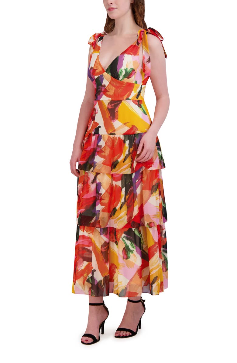 Julia Jordan Tie Sleeve Tiered Midi Dress, Alternate, color,