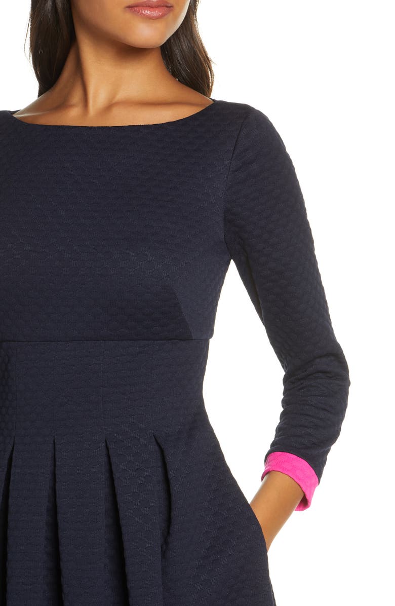 Eliza J Dot Textured Fit & Flare Dress, Alternate, color, 