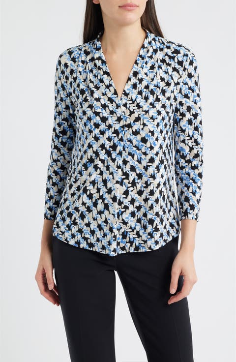 Print Pleat Three-Quarter Sleeve Top (Regular & Petite)