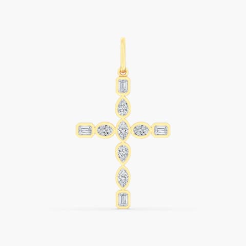 Multi-Shape Bezel Cross Lab Diamond Pendant in 14K