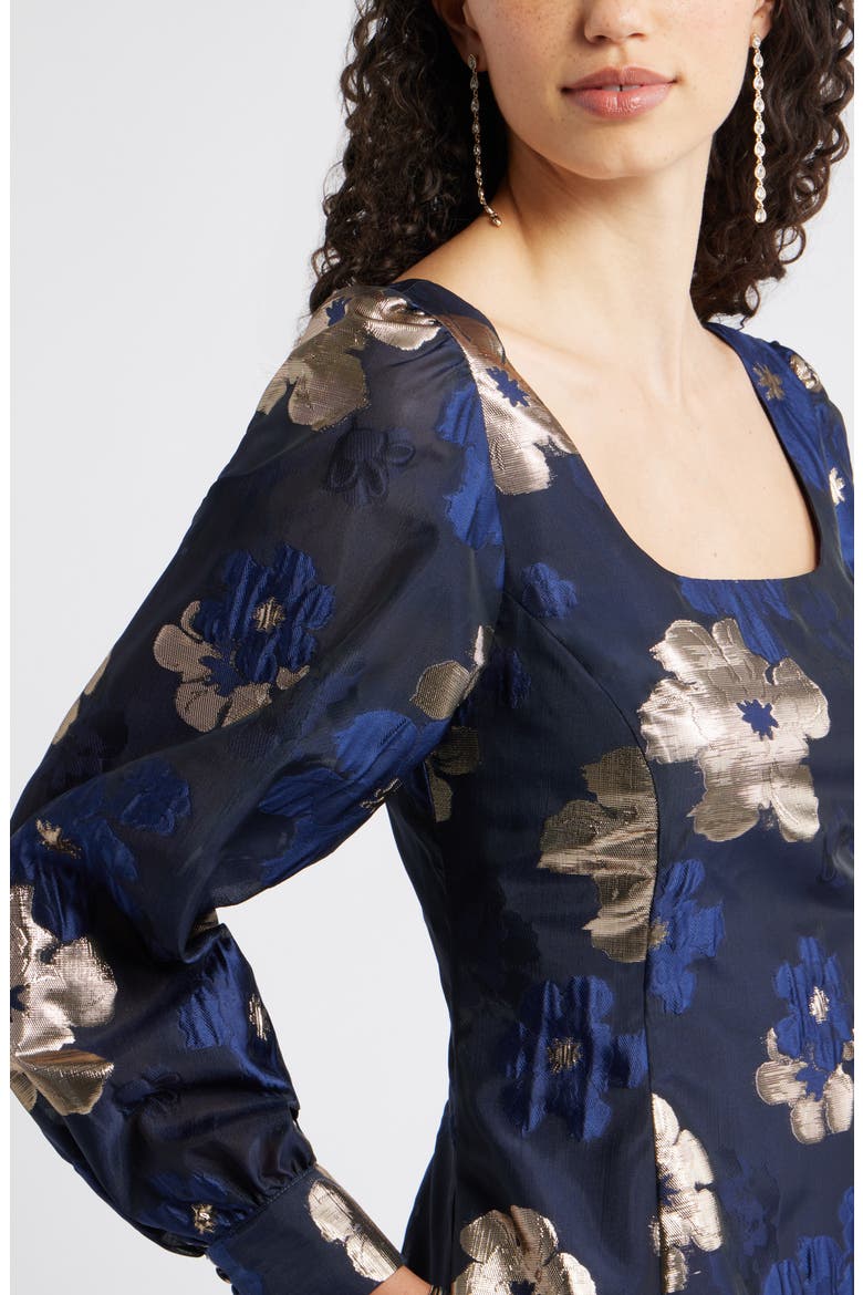 Metallic Floral Jacquard Minidress, Alternate, color, NAVY MULTI LUREX