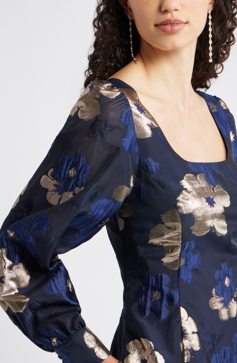 Chelsea28 Metallic Floral Jacquard Minidress, Alternate, color, Navy Multi Lurex