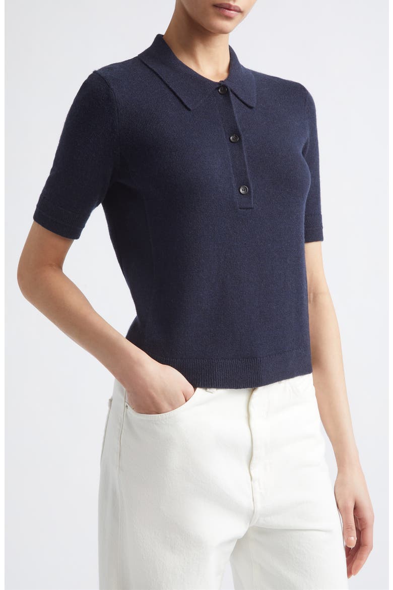 Cashmere & Organic Cotton Jersey Polo, Alternate, color, NAVY