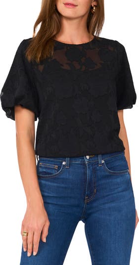 Vince Camuto Puff Sleeve Jacquard Chiffon Top | Nordstrom Vince Camuto Puff Sleeve Jacquard Chiffon Top | Nordstrom