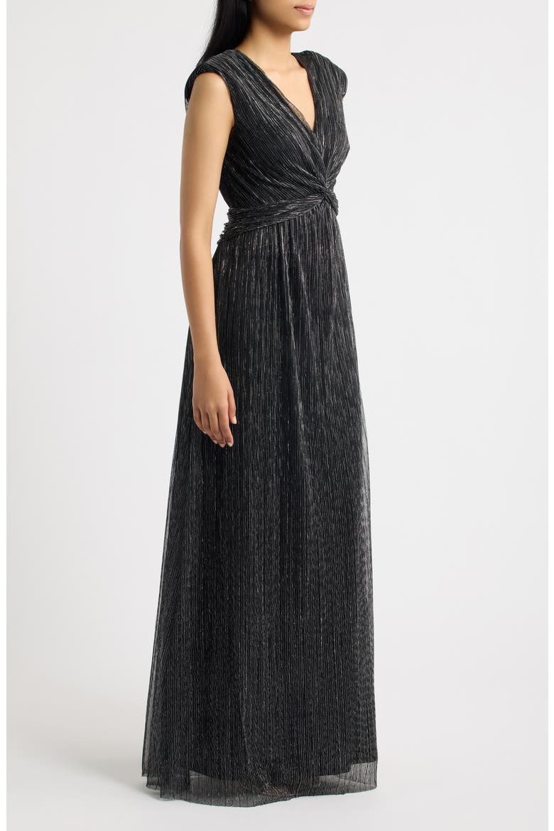 Metallic Crinkle Gown, Alternate, color, BLACK