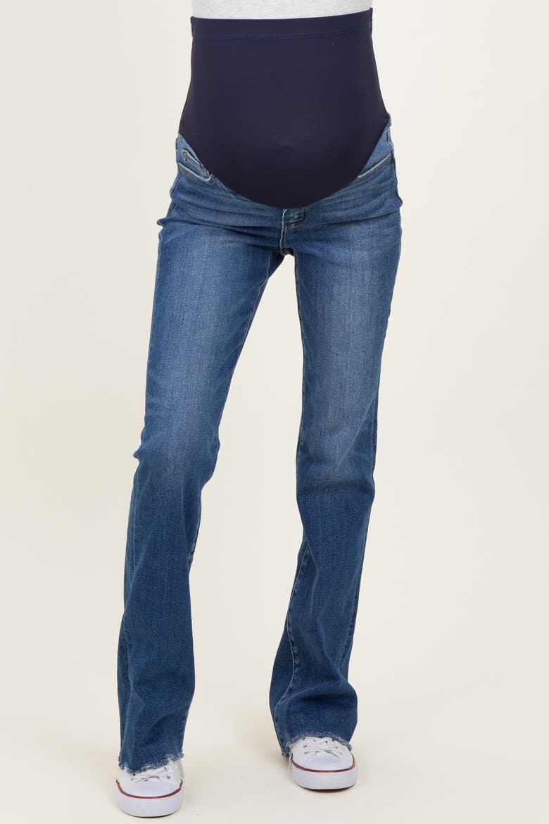 Frayed Hem Bootcut Maternity Jeans, Alternate, color, Navy Blue