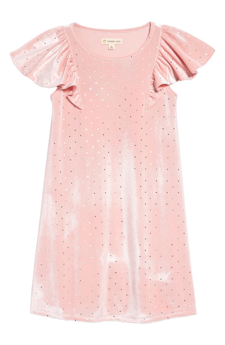 Tucker + Tate Pretty Velvet Flutter Sleeve Swing Dress, Main, color, 
