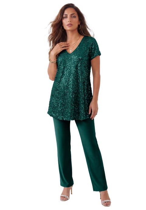 Plus Size 2 Piece S/S Sequin Top And Pant Set