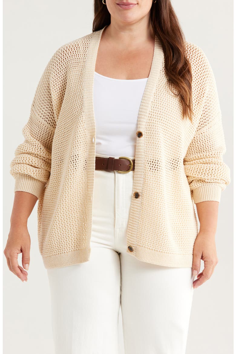 Open Stitch Cotton Cardigan, Main, color, BEIGE BURNT