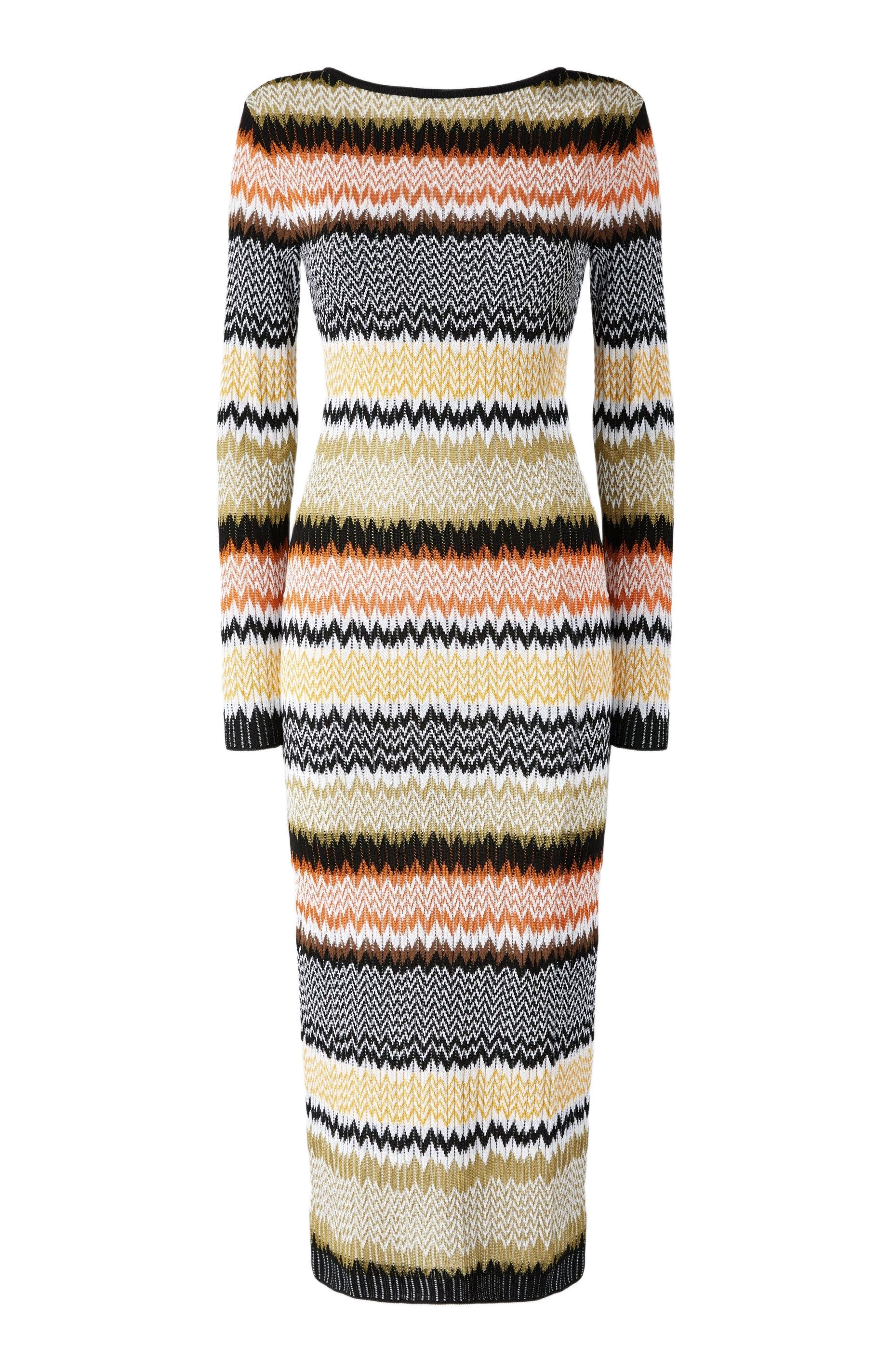 Long Crew Neck Dress With Chevron Pattern - image 2
