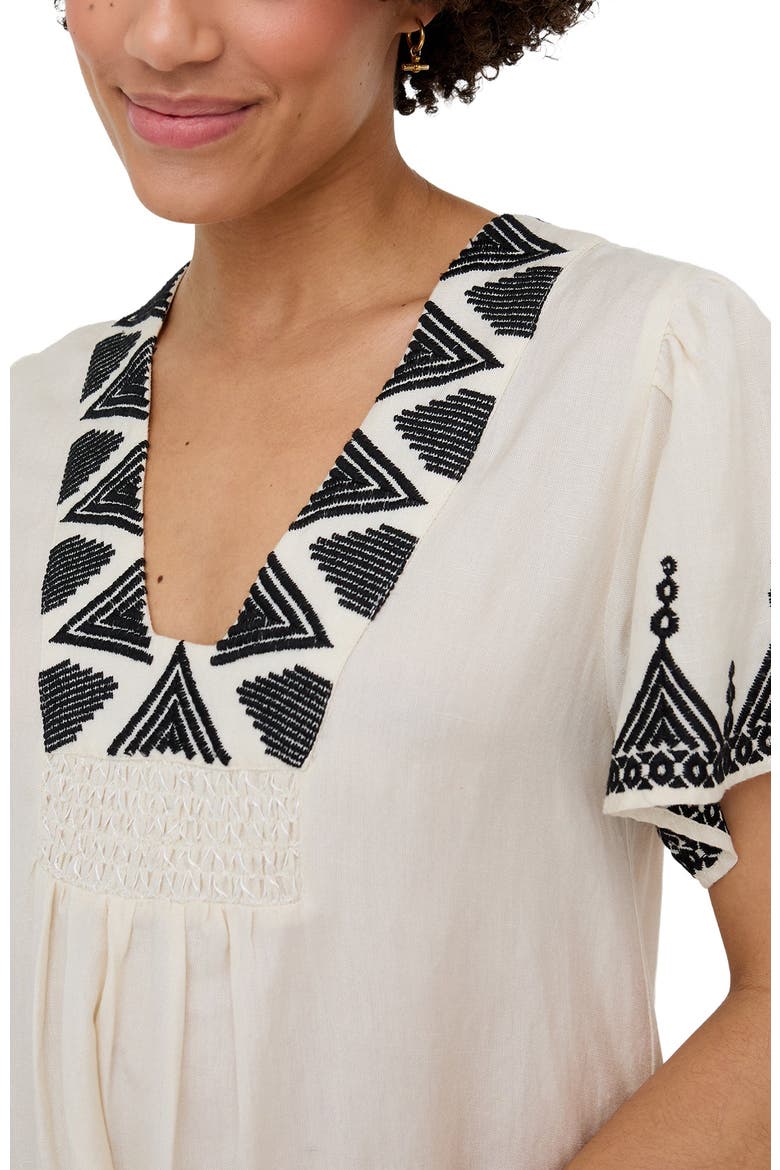 Liberty V-Neck Embroidered Mini Dress, Alternate, color, Cream