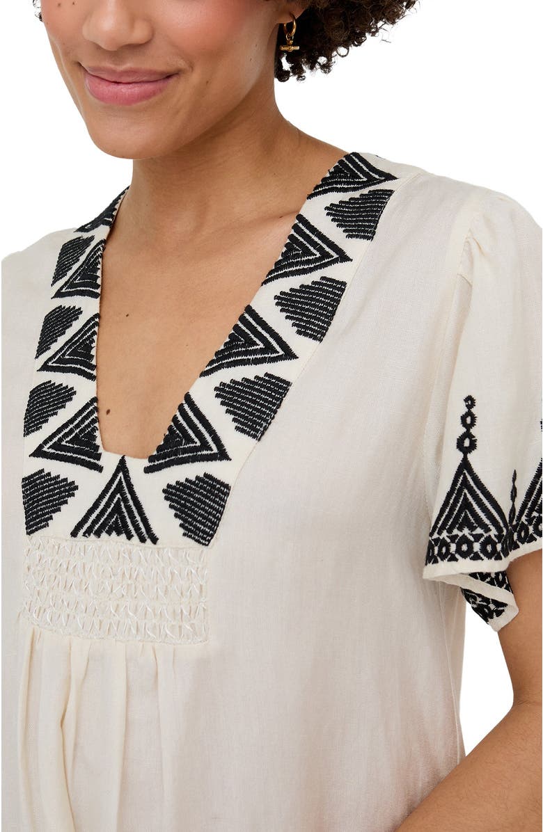 Raffya Liberty V-Neck Embroidered Mini Dress, Alternate, color, Cream