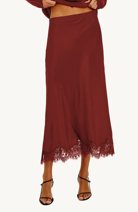 Ebony Lace Trim Midi Skirt