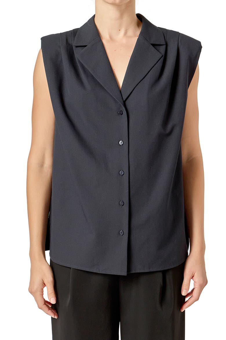 Pleated Sleeveless Shirt, Alternate, color, NAVY