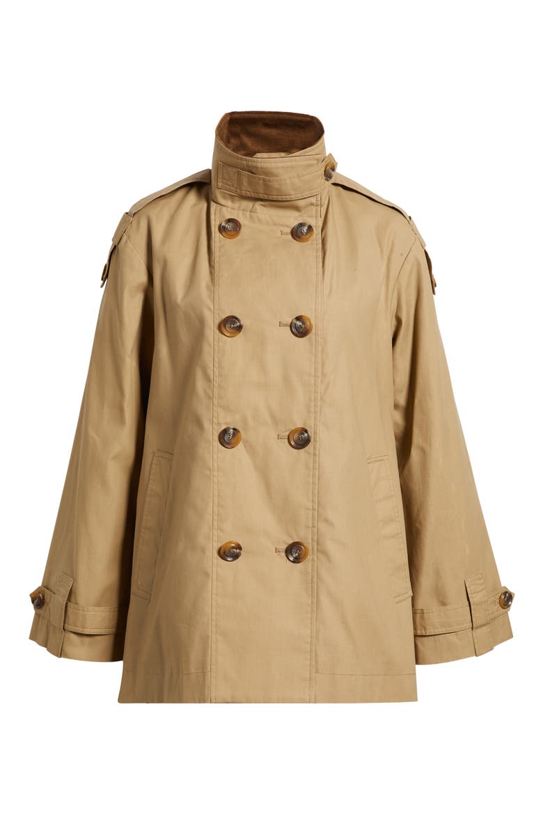 Courduroy Stand Collar Cotton Trench Coat, Alternate, color, SAND