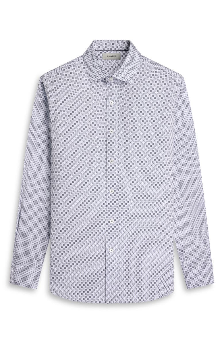 Bugatchi Axel Shaped Fit Geo Floral Cotton Button-Up Shirt, Alternate, color, Navy