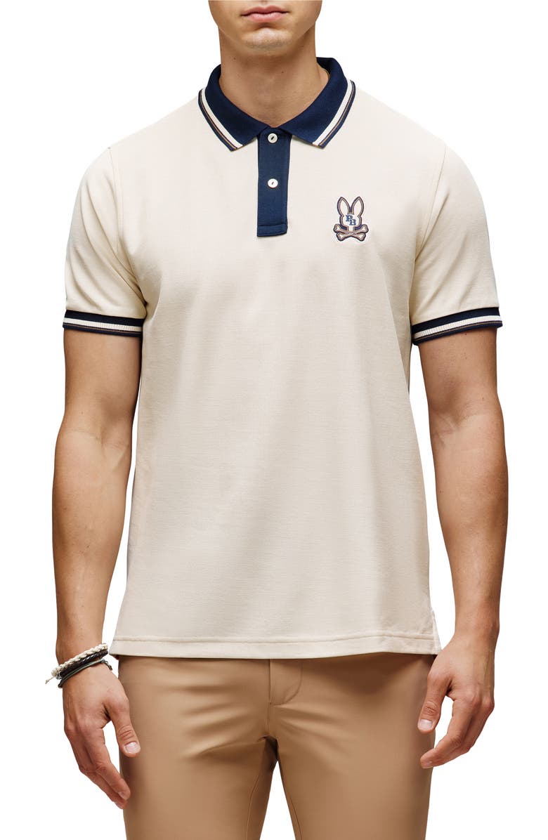 Psycho Bunny Wade Pima Cotton Piqué Polo, Main, color, White Cap Grey