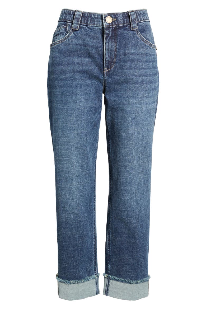 Frayed High Waist Ankle Boyfriend Jeans, Alternate, color, BLUE