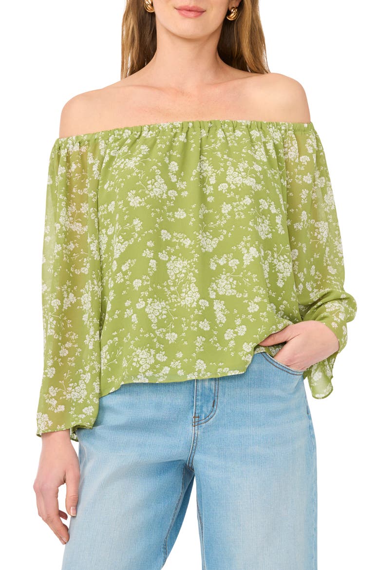 Print Off the Shoulder Top, Main, color, GRASSHOPPER GREEN