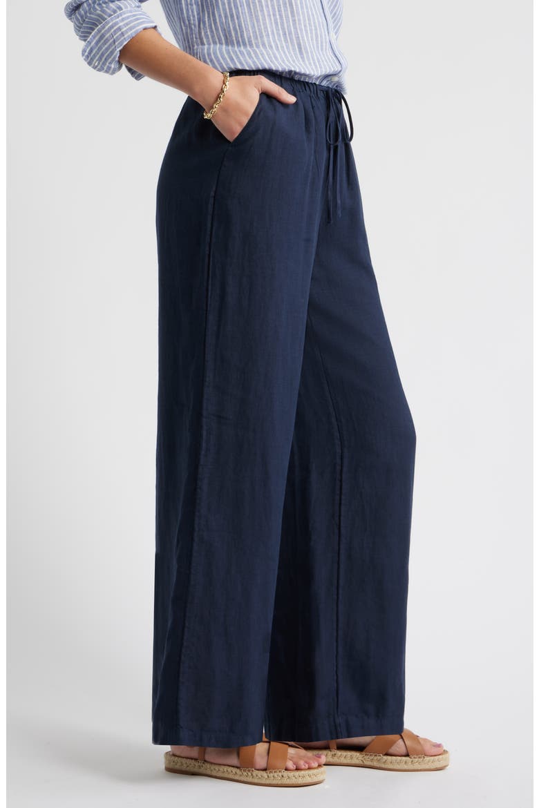 Easy Wide Leg Linen Pants, Alternate, color, NAVY STILL