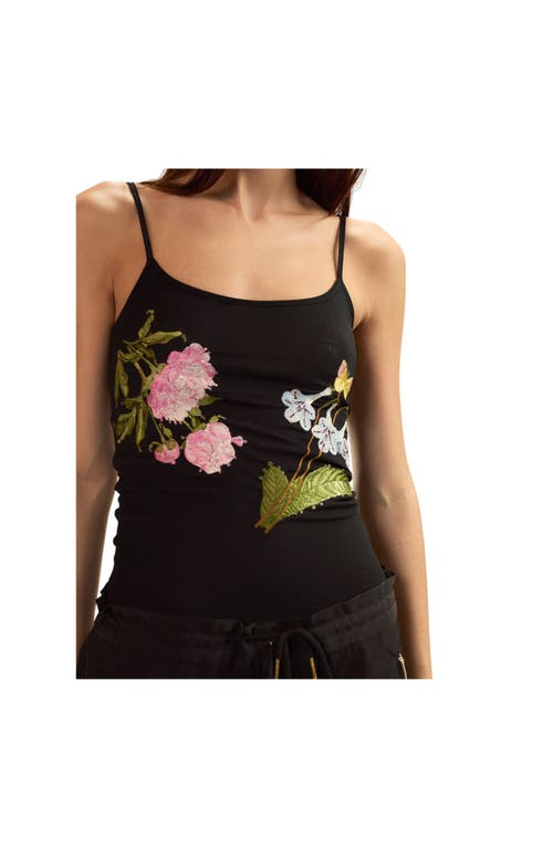 Cynthia Rowley Wildflower Embroidered Tank Top In Black