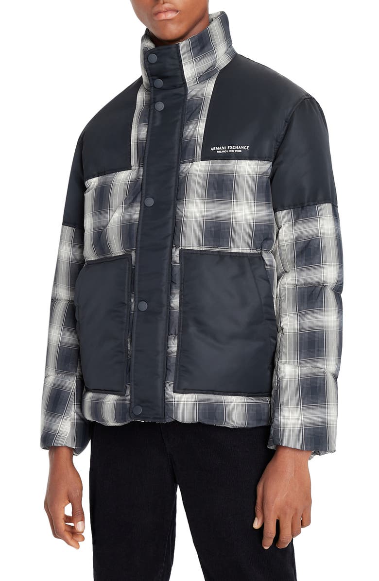 Armani Exchange Plaid Water Resistant Puffer Jacket, Main, color, 