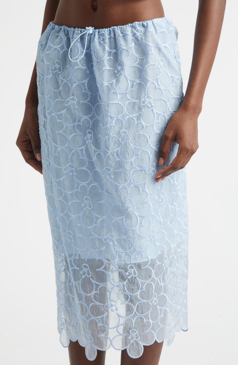 Cecilie Bahnsen Bria Floral Embroidered Organza Midi Skirt, Alternate, color, Light Blue Felicia Embroidery