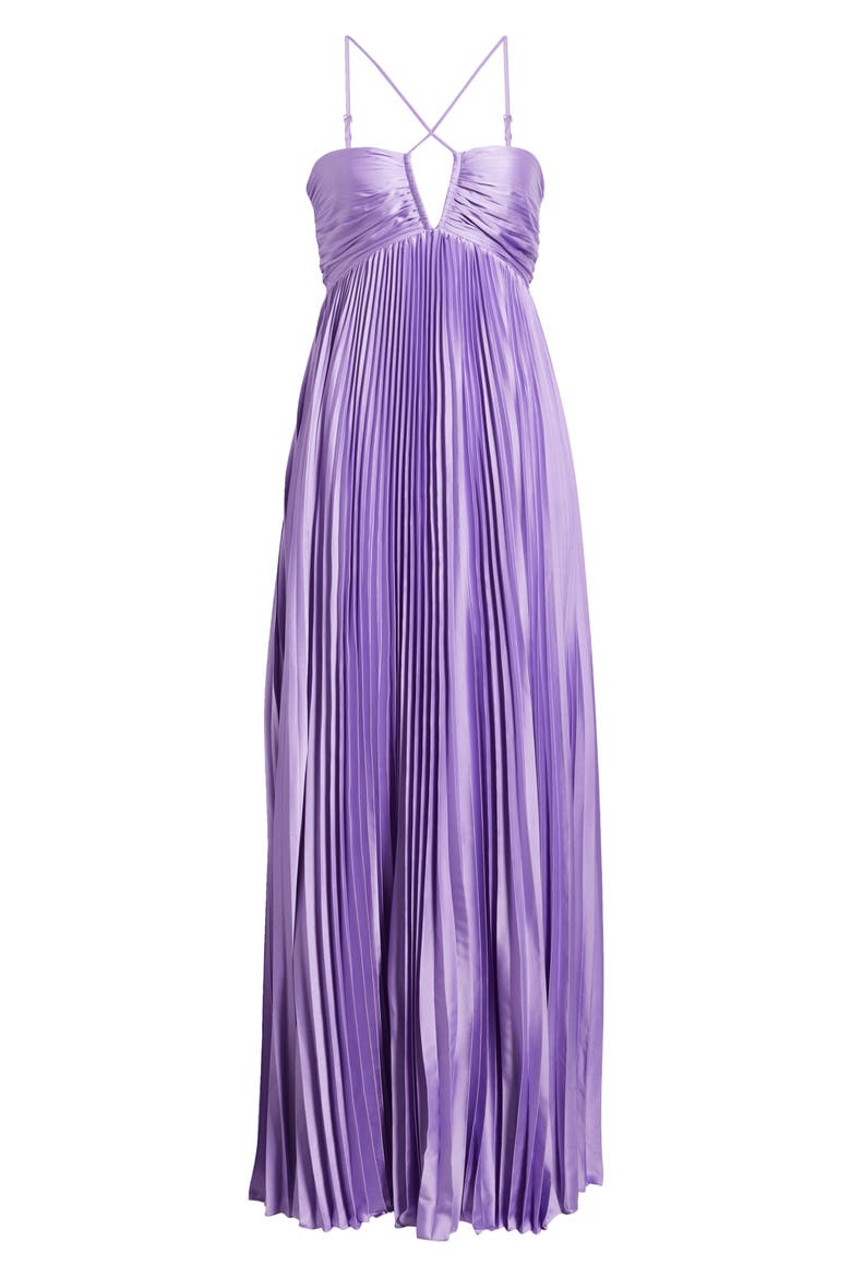 Blair Pleated Satin Gown, Alternate, color, VIOLET