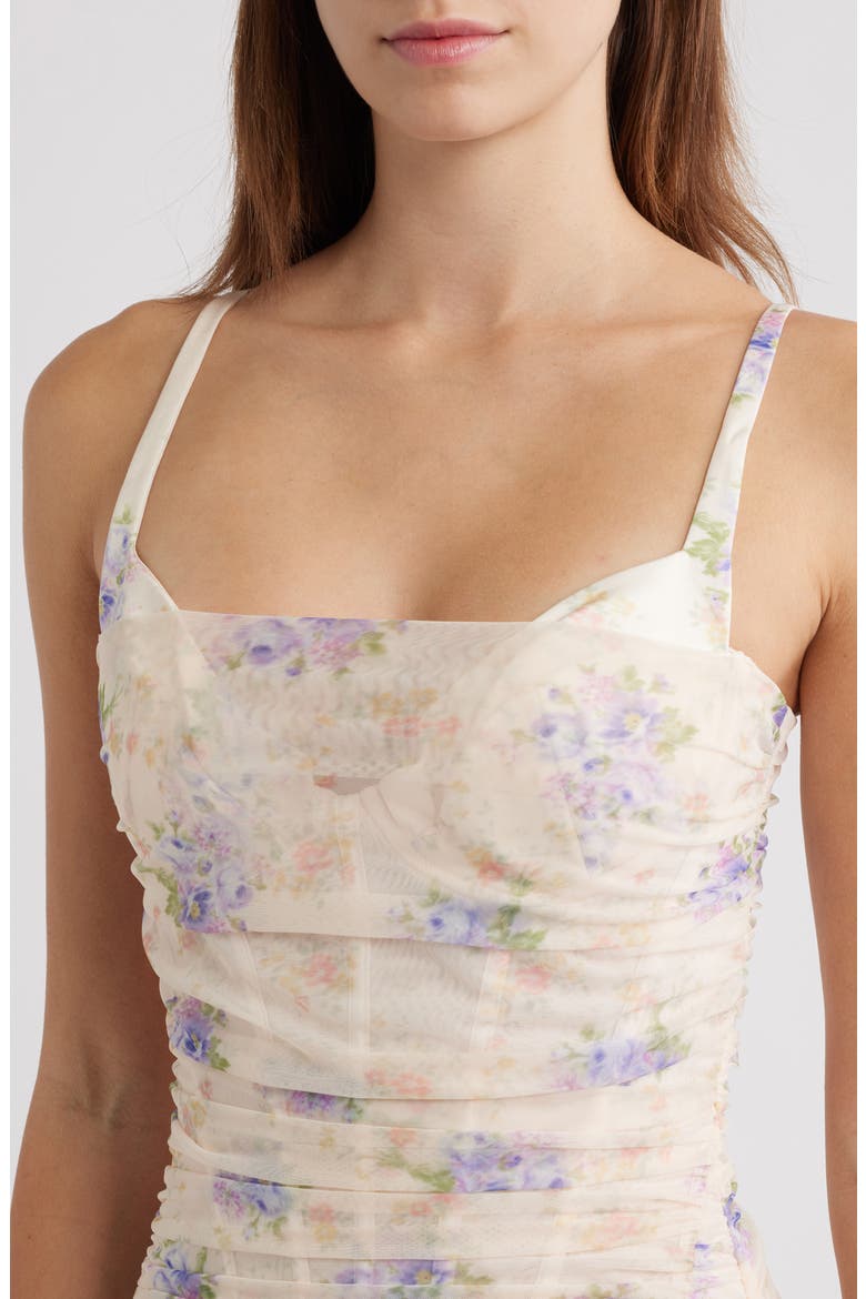 Lini Corset Mesh Gown, Alternate, color, IVORY SWEET PEONY