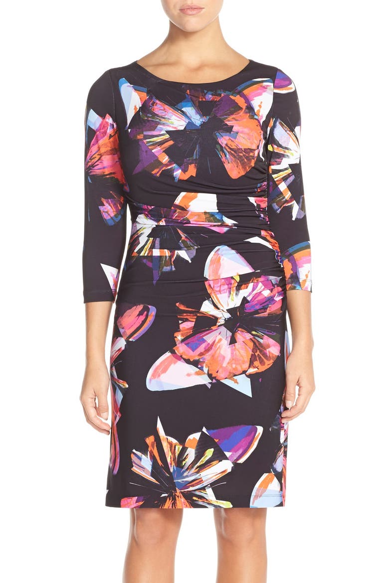Butterfly Print Jersey Sheath Dress, Main, color, BLACK/ MAGENTA