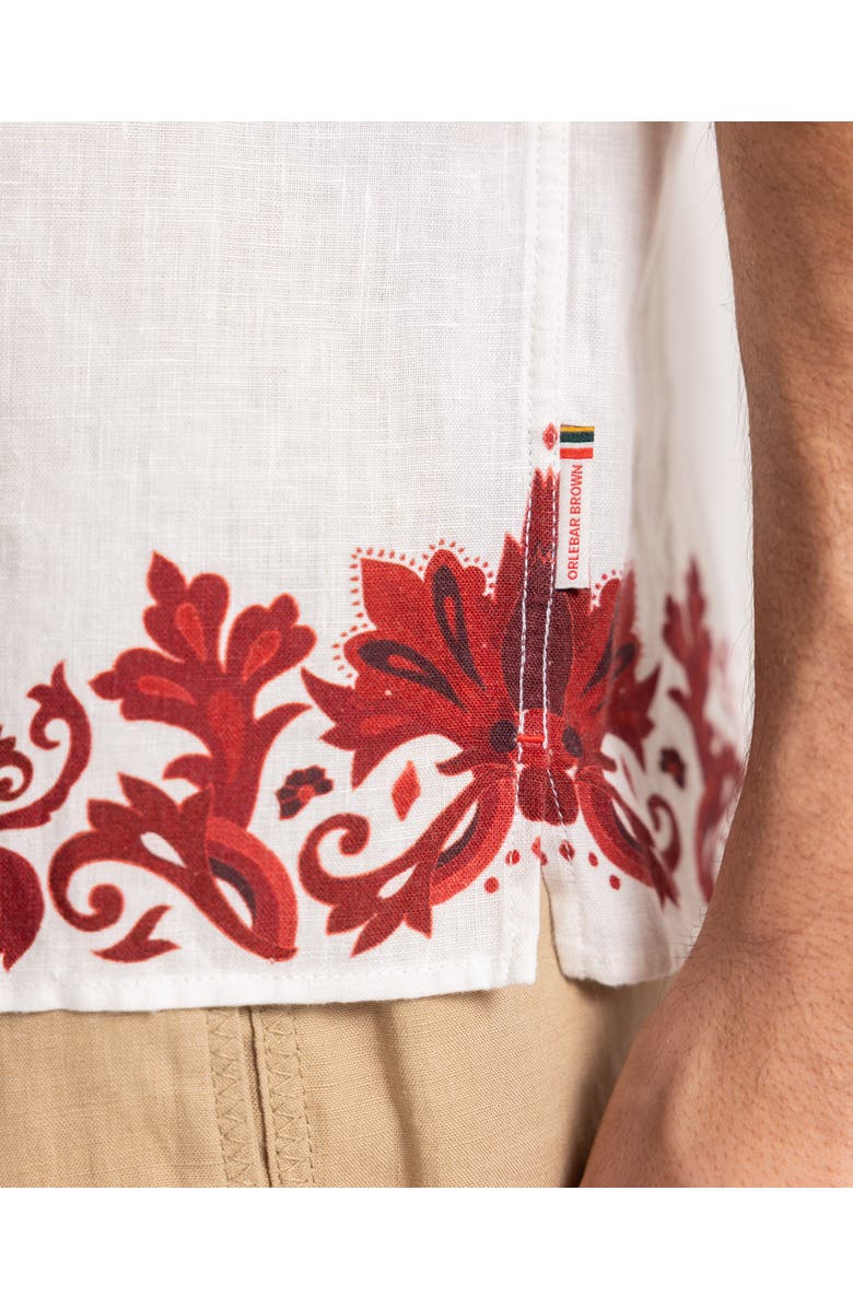 Orlebar Brown Maitan Linen Relaxed Fit Linen Mirabello Border Shirt, Alternate, color, White/Vermillion